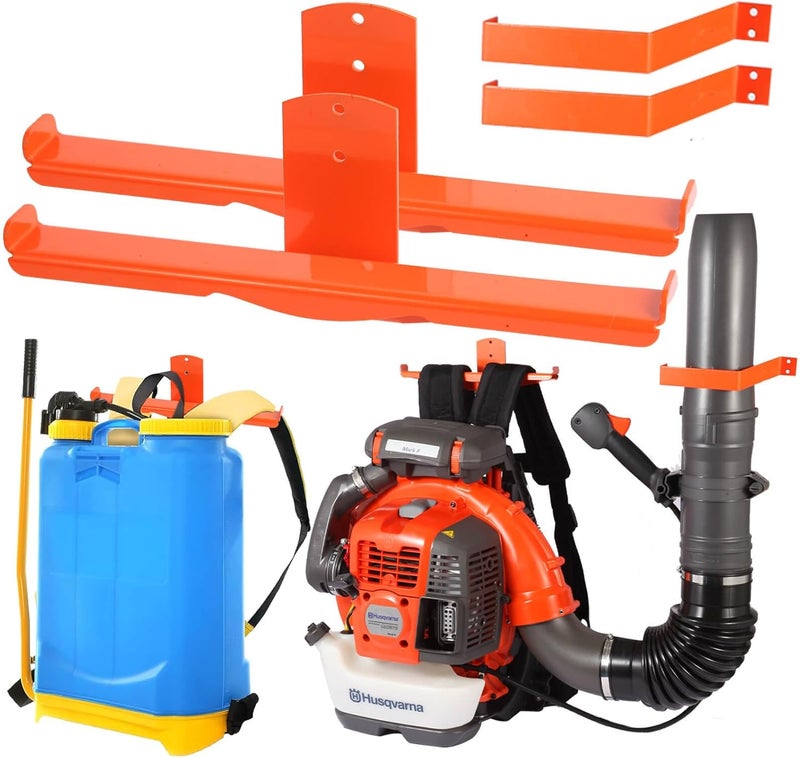 iulrtba Backpack Blower Rack with Hose Holder - Heavy Duty Backpack Sprayer Wall Mount with Dual-Sided Hooks, Space-Saving Backpack Hanger for Weed Eater, Hedge Trimmer and Chain Saw, 330lbs Load Capacity - Image 1